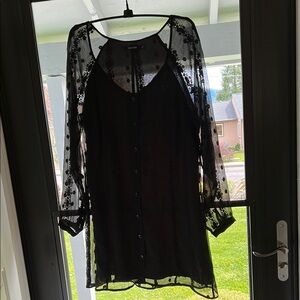 OBEY BLOOD MOON SHEER EMBROIDERED LACE LINED FRONT BUTTON UP DRESS SIZE S